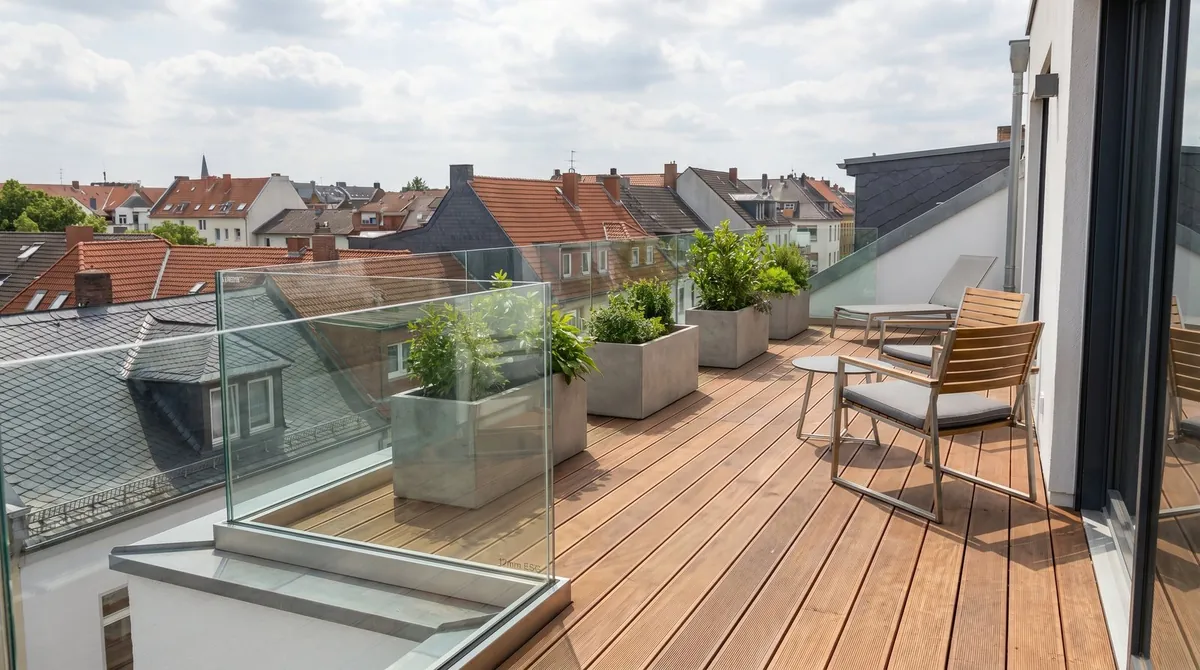 Holzboden einer Dachterrasse