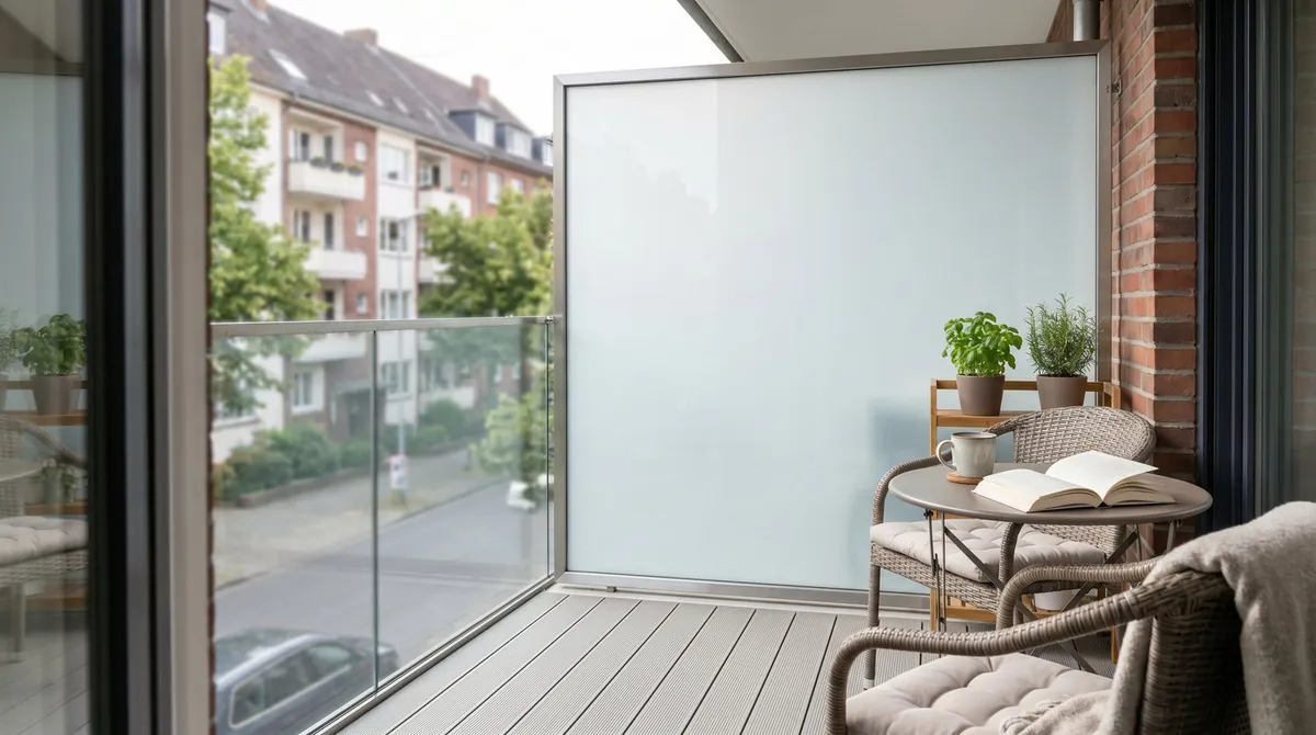 Seitenwand aus Glas an einem Balkon